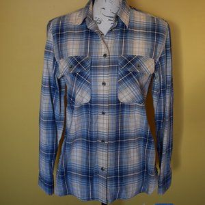 LRL Lauren Jeans Co button down blue tan cream Medium /8 coastal cowgirl